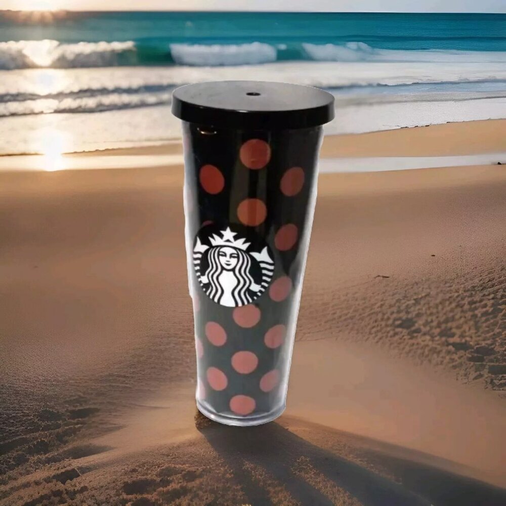 Starbucks Tumbler rare 2017 Black Rose Gold Polka Dot Venti 24oz Cup Mermaid